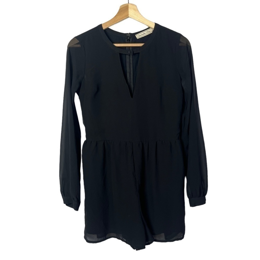 Abercrombie & Fitch Black Chiffon Long Sleeve Romper 6